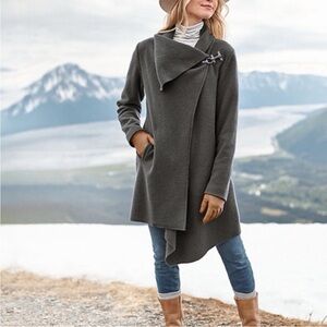 Garnet Hill Asymmetrical Boiled Wool Wrap Coat in Graphite - Size 6